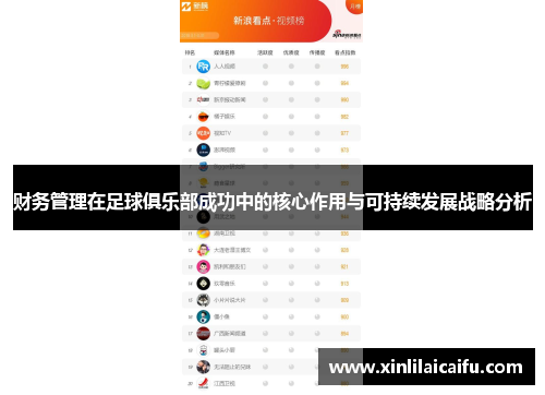 财务管理在足球俱乐部成功中的核心作用与可持续发展战略分析